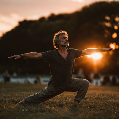 Grup de seniori practicând yoga în studio
